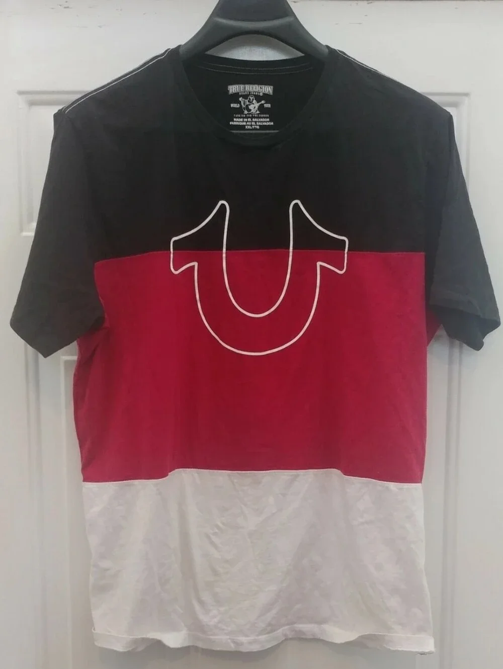 TRUE RELIGION MENS RED-BLACK-WHITE COTTON BIG LOGO SHORT SLEEVE T-SHIRT SIZE 2XL